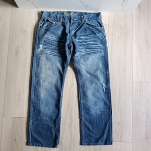 Pantalones de mezclilla LRG para hombre 36x32 azul engranaje desgastados pierna recta bordados tachonados Y2K - Imagen 1 de 8