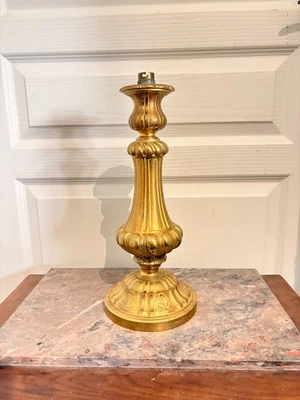 Ancien Pied Lampe Flambeaux Bronze Bougeoir Chandelier Pique Cierge 19ème XIXème - Photo 1/4