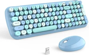 MOFII Wireless Keyboard Mouse Combo, Blue Colorful W/Round Keycaps 2.4GHz Bx 16 - Afbeelding 1 van 6