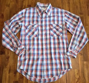 Vintage Big Mac Mens Medium Button Up Plaid Long Sleeve Shirt JC Penney Red Blue - Picture 1 of 5