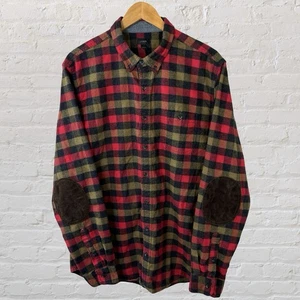 Camisa de franela J.Crew mezcla de lana parches en el codo rojo verde a cuadros para hombre XLT - Imagen 1 de 5