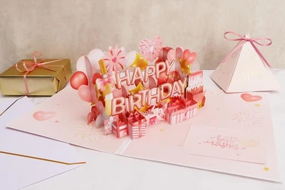 Tarjetas de Cumpleaños, Rosa Rosa Pop Up Tarjeta de Cumpleaños con Luz y Música para Mujer... Foto 1 de 4