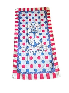 Brighton Beach Bath Towel 35"x62” Red White & Blue Nautical Print S.S. Sea Side - Picture 1 of 4