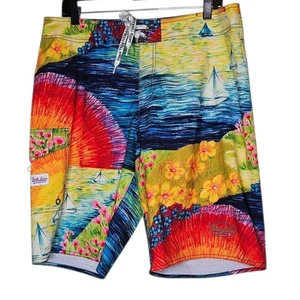 Surf Line Jams Hawaii Men Sunset Sail Board Shorts Watercolor 34 Colorful Floral - Picture 1 of 10