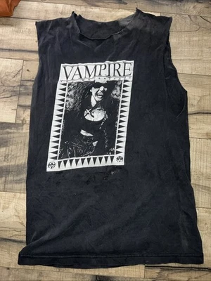 VINTAGE 1990s FASHION VICTIM VAMPIRE THE MASQUERADE T-Shirt SIZE L Very Distress - Image 1 of 4