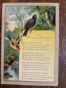 1880s Victorian Religious Card “The Lord Will Provide” Poem Birds - Picture 1 of 5