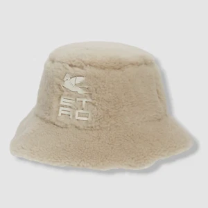 $850 ETRO Women's White Cappello Logo Fur Bucket Hat IT Size 57 US 7 1/8 - Picture 1 of 3