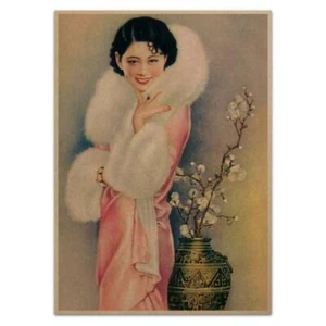 Girl w White Flowers Poster Vintage Reproduction Print Chinese Shanghai Ad Art - Picture 1 of 3
