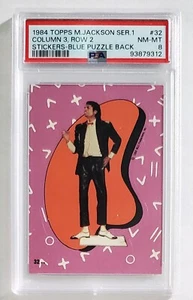 1984 Topps MICHAEL JACKSON Series 1 Sticker BLUE PUZZLE BACK #32 PSA 8 NM-MT - Picture 1 of 2