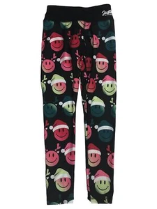 Justice Girls Black Holiday Reindeer Santa Smile Leggings Pants - Picture 1 of 2
