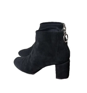 Via Spiga Boots Womens 7.5M Black Suede Leather Rear Zip Block Heel Ankle Bootie - Picture 1 of 10