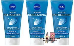 3 X Nivea REFRESHING Daily Face Facial Wash Gel With Lotus Flower 150ml - Picture 1 of 3