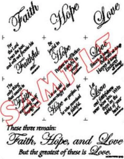 Painel de tecido Faith Hope and Love Quilt - Escrita preta em tecido branco  - Imagem 1 de 1