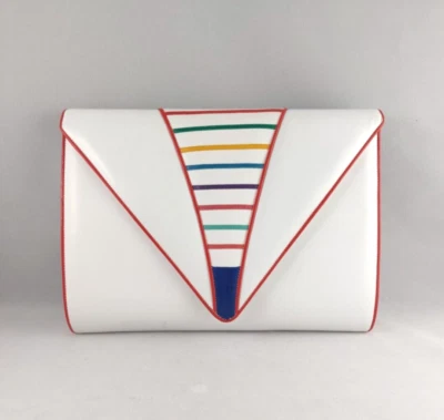 Vintage Santal Italy Faux Leather White & Rainbow Stripe Shoulder Bag - Image 1 of 4