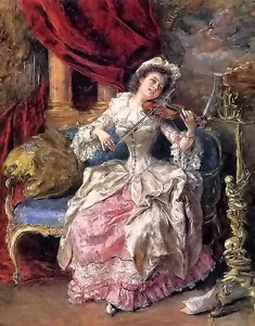 Ｏｉｌ　ｐａｉｎｔｉｎｇ eduardo leon garrido - a musical afternoon nice woman & violin 36" - Picture 1 of 1