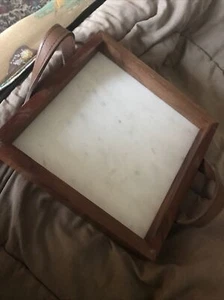 "Senza marchio - vassoio da portata - legno - marmo bianco - manici in pelle - 10"" x 10""" - Foto 1 di 7
