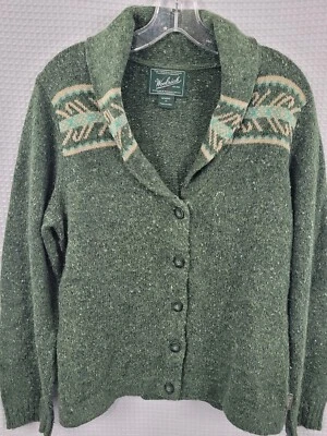 Cárdigan Woolrich Mujer Verde Suéter Mezcla de Lana Mantón Tribal Cuello Talla M. Foto 1 de 4
