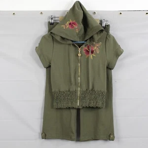 Vintage Y2K Guess Set XS Tracksuit Embroidered Floral Pant Hoodie Green 1990s - Picture 1 of 23