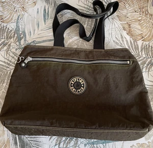 KIPLING Large Purse Weekender Bag Brown Hunter Green EUC 20” x 12” EUC Lg Tote - Picture 1 of 24