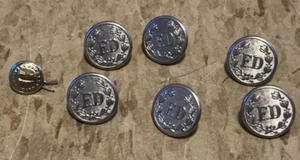 Lot Of 7 FD Fire department buttons Silver tone Superior Quality Button Co - Picture 1 of 6