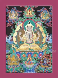 Pintura budista Thangka/Thanka Nepal 42,75" x 31,75" Chenrezig/Avalokiteshvara - Imagen 1 de 6