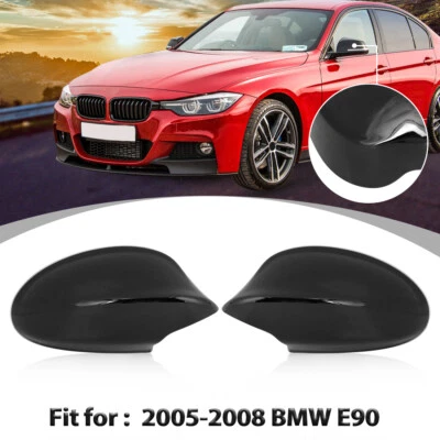 Par de tapas de espejo retrovisor exterior negro brillante para BMW E90 E91 2005-2008 Foto 1 de 4
