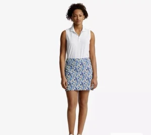 Ralph Lauren RLX Golf  Blue Floral Print Pleated Performance 17" Skirt Size M - Picture 1 of 10
