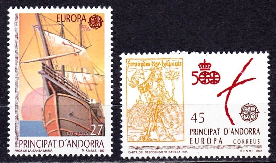 ANDORRA, SPANISH #217-218 MNH 500th ANNIV. OF EUROPEAN DICOVERY OF AMERICA - Image 1 of 1