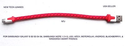 SHORT 8" Flat braided MICRO B USB DATA Charger Cable for galaxy s6+ edge s7 note - Image 1 of 4