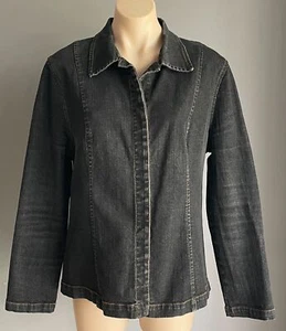 PHILOSOPHY Denim Shacket Black Concealed Button Collar Tailored Fit Jacket Sz 14 - Picture 1 of 11