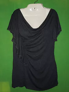 Wrapper top blouse top size M gray cap sleeve stretch - Picture 1 of 9
