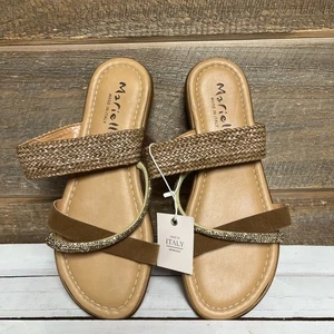 Mariella Neu mit Etikett geflochtene Raffia Natur Riemen Leder Sandalen Pantoletten Größe 8 Italien - Bild 1 von 7