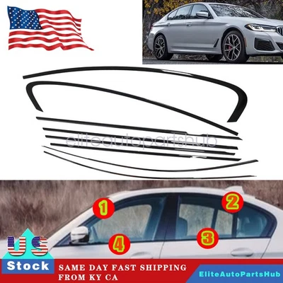Window Molding Frame Cover Trim Strips For 2018-23 BMW 5 Series G30 Black Steel - Image 1 of 4