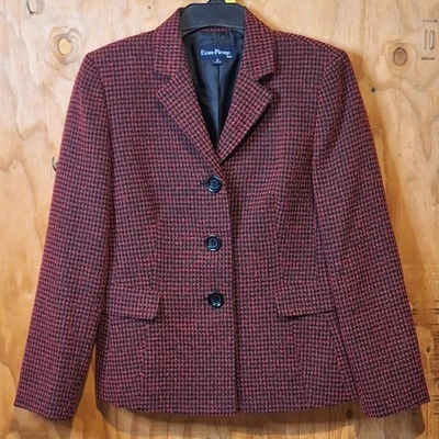Evan Picone Blazer Women's Size 10 Red Black Houndstooth Classic Office Corpcore - Image 1 of 4