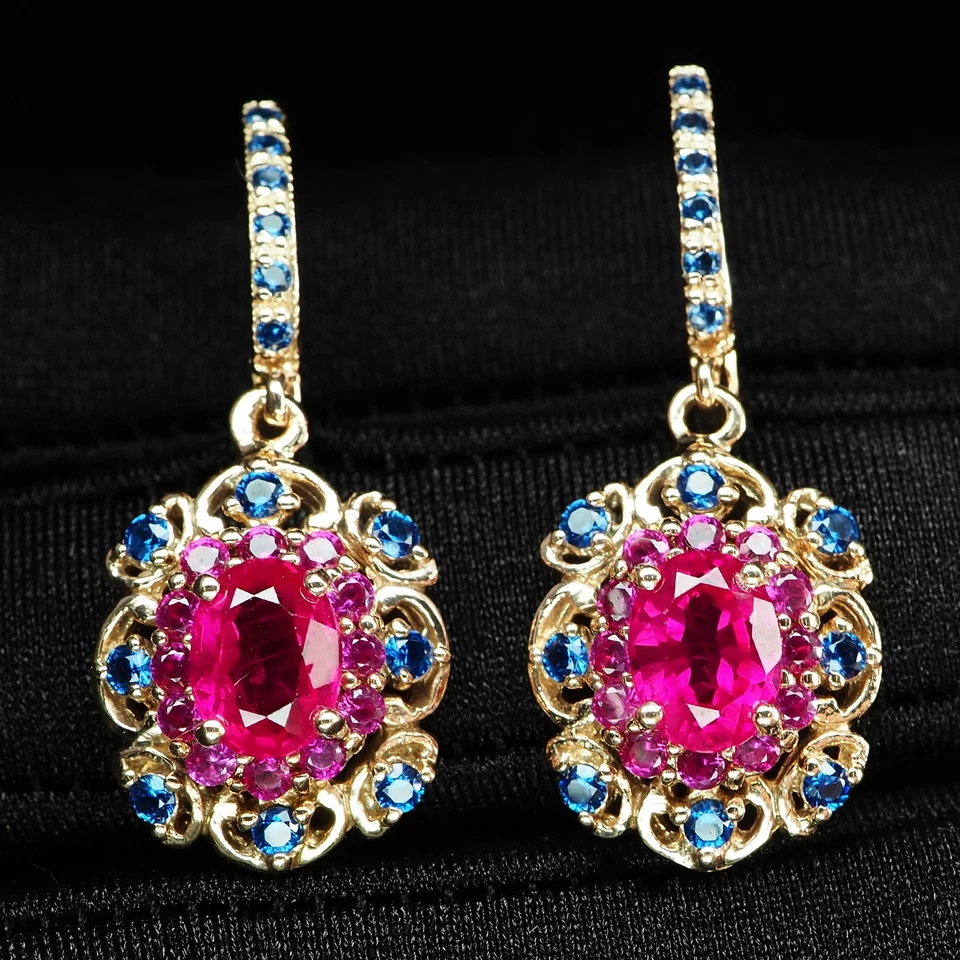 Atractivos Pendientes de Turmalina Rubelita Rosa 3.25Ct Plata de Ley 925 Oro Rosa Foto 1 de 4