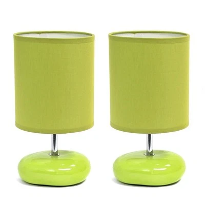 Creekwood Home 10.24" Set of 2 Green Mini Round Rock Ceramic Table Lamp - Image 1 of 4