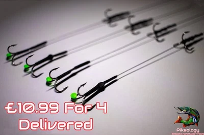 4 x PIKE RIGS  20lb 34lb 40lb WIRE TRACE Fishing Dead Live Bait Rig SIZE 2 4 6 8 - Image 1 of 4