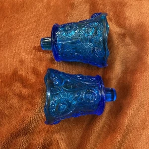 2 HOMCO Royal Blue Glass Votive Candleholder Cups Floral Sunflower Daisy Lot - Picture 1 of 10