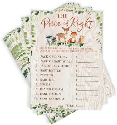 Juego Baby Shower The Price Is Right Animales del Bosque 50 Cartas Foto 1 de 4
