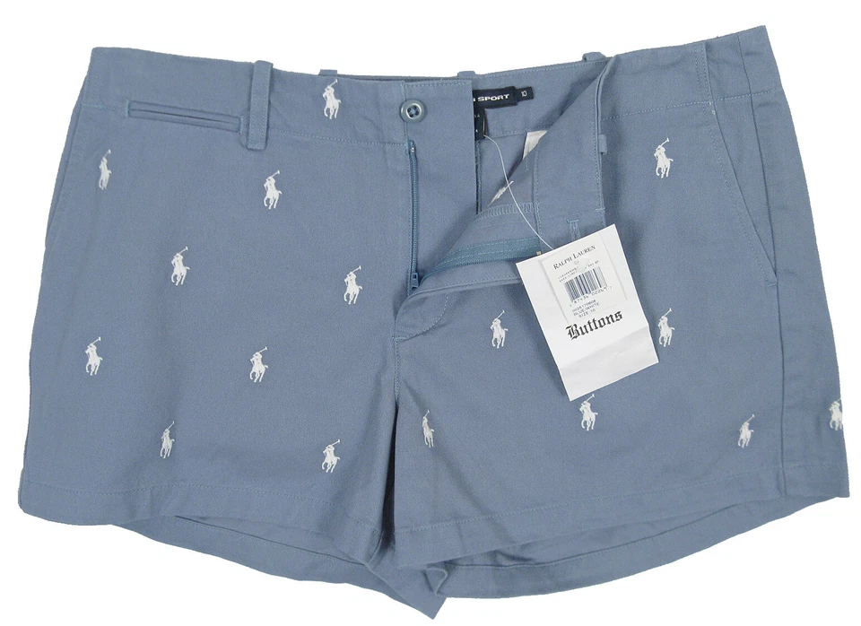 NEW Polo Ralph Lauren Shawna Shorts!  14 Grayish Blue With Polo Players All Over - Image 1 of 1
