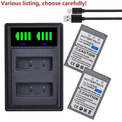 BLS-1/BLS-5/BLS-50 Battery or  USB Dual  Charger for Olympus E-M10, E-M10 II - image 1 of 4