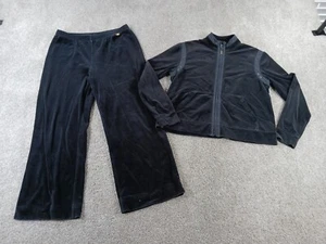 St John Sport Velour Track Suit Set Medium Vintage Y2K Black - Picture 1 of 14