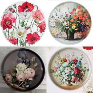 Set of 4 trays Stainless Steel 13 inch Poppies Peony Field flowers Russian gift - Picture 1 of 10