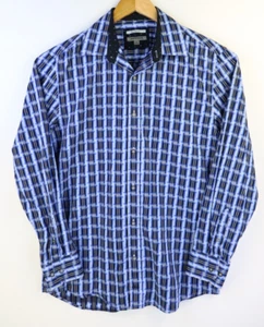 Johnston Murphy Button Shirt Mens Medium Blue White Check Tailored Fit M - Picture 1 of 4
