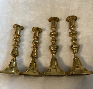 2 PAIRS Brass Candlesticks Candle Stick Holders 8.5” & 6.5” Rod ejectors Bells - Picture 1 of 24