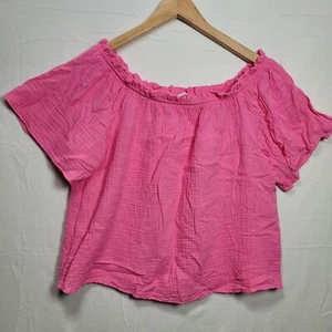 Papaya Blouse Women Size 12 Pink Cotton Short Sleeve Ladies Top - Picture 1 of 9