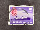 SINGAPORE MALAYA 1955 QUEEN ELIZABETH II & SHIP 30C BLUISH VIOLET BRONZE - USED