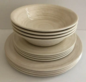 x12 TOMMY BAHAMA Melamine DINNERWARE SET Beige Swirl SALAD & DINNER PLATES BOWLS - Picture 1 of 9