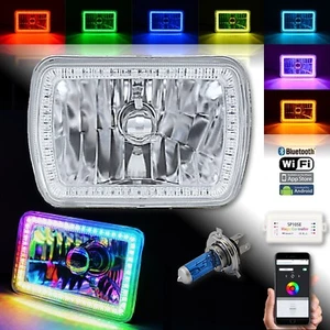 (1) 7x6" Bluetooth RGB SMD LED Color Chasing Halo Shift Angel H4 Bulb Headlight - Picture 1 of 12