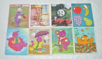 Lote de 8 rompecabezas de madera Playskool vintage BARNEY Fruits Teletubbies Garfield Foto 1 de 4